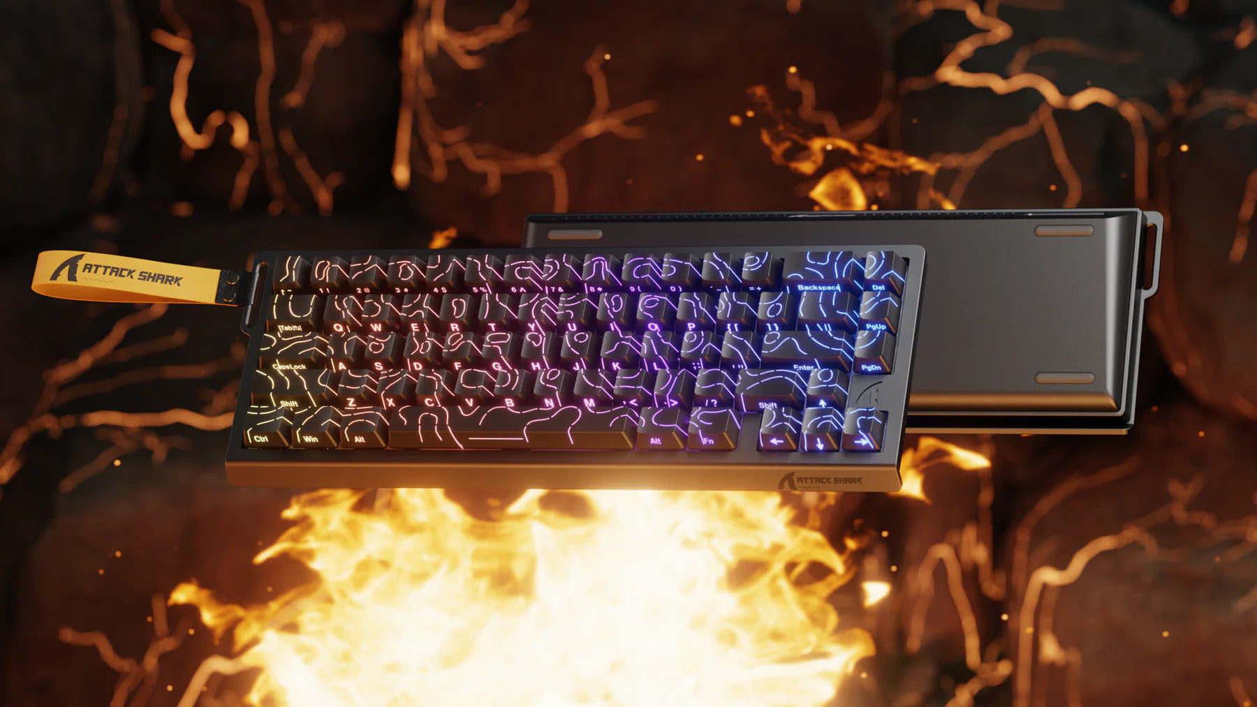 Keyboard with RGB lighting on a fiery background
